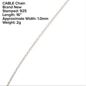 NWT Sterling Silver Cable Chain Necklace 16”